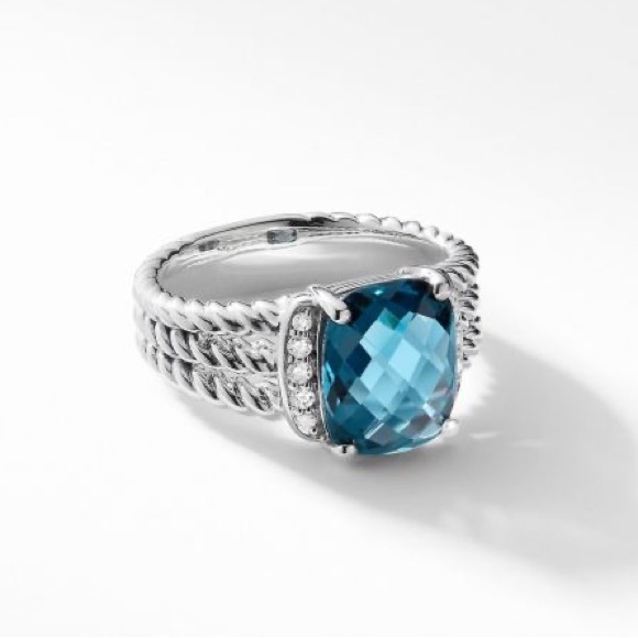 David Yurman Jewelry - David Yurman Wheaton Petite Ring with Diamonds Hampton Blue Topaz